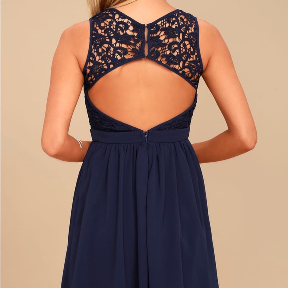 Lulu’s ROMANTIC TALE NAVY BLUE LACE SKATER DRESS
